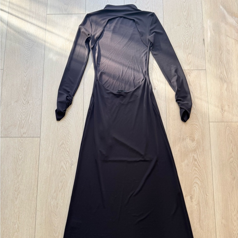 NWT Zara Open Back Crepe Maxi Dress – Dark Brown - Picture 8 of 11